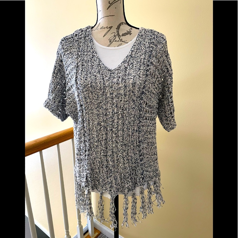Chico’s short-sleeve Fringed Sweater